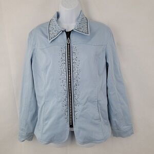 CHRISTINE ALEXANDER Womens Jacket Sz L Embellished Rhinestones Bling Sparkle